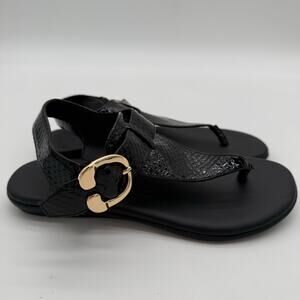 Aerosoles Isa Comfort Casual Flat Thong Sandals Black Snake Faux Leather NWOB 7